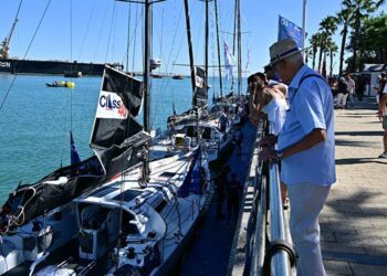 Asomados a los barcos atracados en el paseo de Astilleros / FOTO: Eulogio García