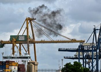 Humos en la actual terminal de contenedores / FOTO: Eulogio García