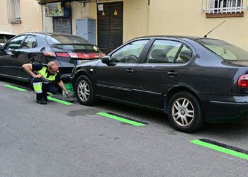 Personal de Emasa pintando la zona verde en La Laguna / FOTO: Eulogio García