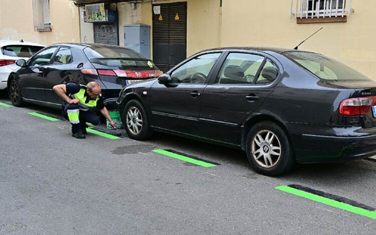 Personal de Emasa pintando la zona verde en La Laguna / FOTO: Eulogio García
