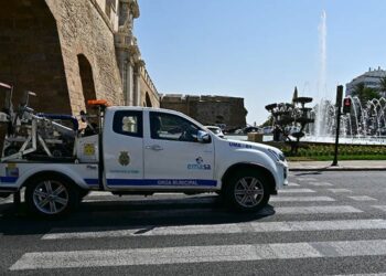 La grúa de Emasa en plena faena / FOTO: Eulogio García