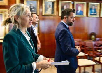 Consejera, alcalde y delegado de la Zona Franca entrando a la reunión / FOTO: Eulogio García
