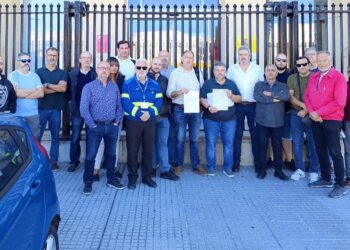 Miembros de los tres comités gaditanos concentrados en Subdelegación / FOTO: CSIF