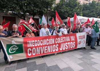 Concentración a las puertas del Ayuntamiento de Jerez / FOTO: CCOO