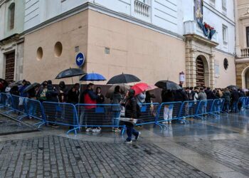 La cola a la entrada del Consistorio / FOTO: Eulogio García