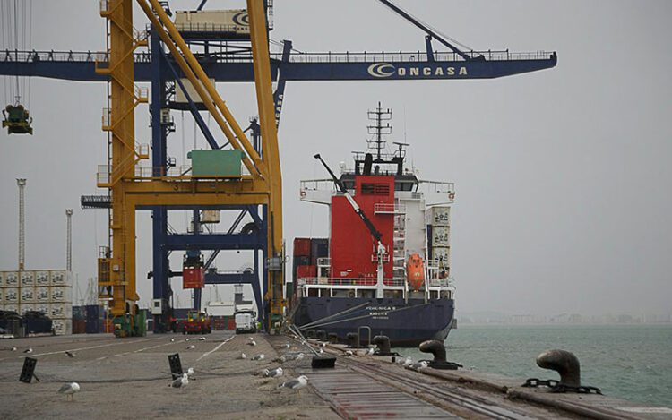 Buque de contenedores operando en el muelle Reina Sofía / FOTO: Eulogio García