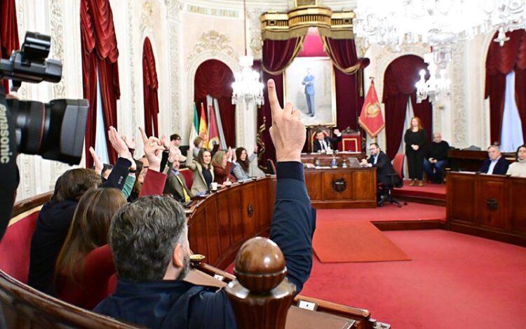 La bancada del PP votando a favor de sus cuentas / FOTO: Eulogio García