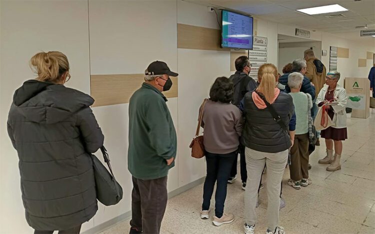 Una de las colas diarias para reclamar pruebas y resultados / FOTO: CCOO