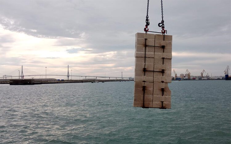 Una de las estructuras sumergidas junto a la nueva terminal de contenedores / FOTO: APBC