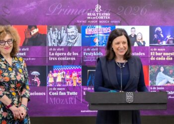 Pacheco y Cavada junto al cartel de la programación primaveral / FOTO: Ayto.