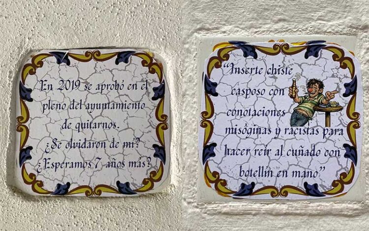 Dos de los azulejos tapando los originales / FOTO: cedida