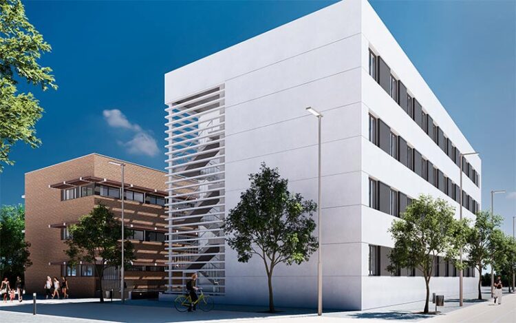 Recreación virtual del hotel junto al edificio de Ibérica Aga
