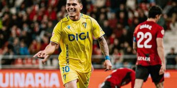 Ocampo sonriente tras su gol / FOTO: Cádiz CF