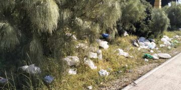 Restos de bolsas y botellas en la zona de los botellones / FOTO: IU