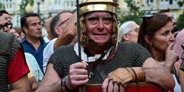 Uno de los figurantes de Cádiz Romana, entre el público / FOTO: Eulogio García