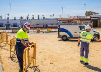 Vallando la zona de obras / FOTO: Ayto.
