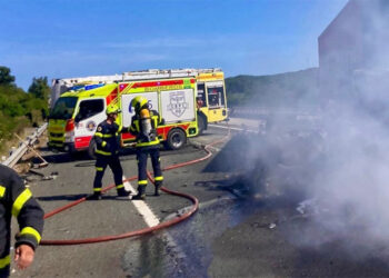 Accidente entre camiones el pasado mayo en la A-381 / FOTO: CBPC