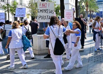 El colectivo protestando en San Juan de Dios / FOTO: Eulogio García