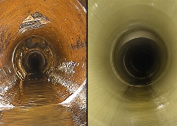 El antes y el después de uno de los colectores / FOTO: Aguas de Cádiz