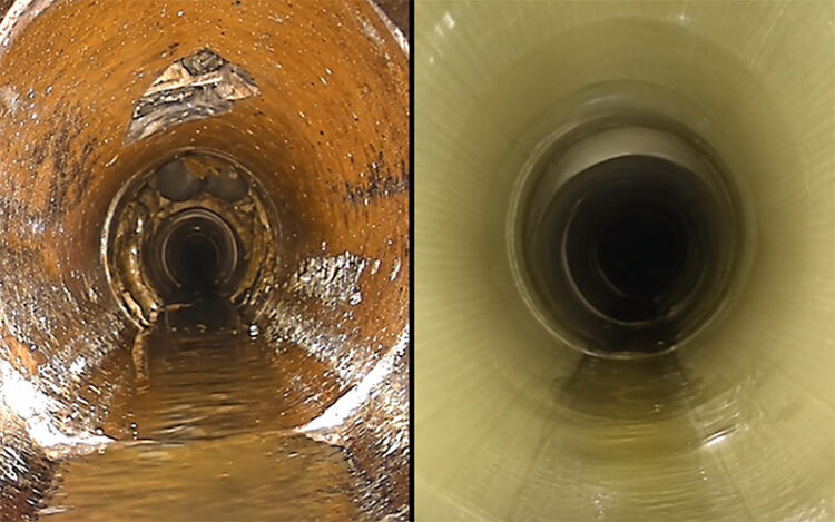 El antes y el después de uno de los colectores / FOTO: Aguas de Cádiz
